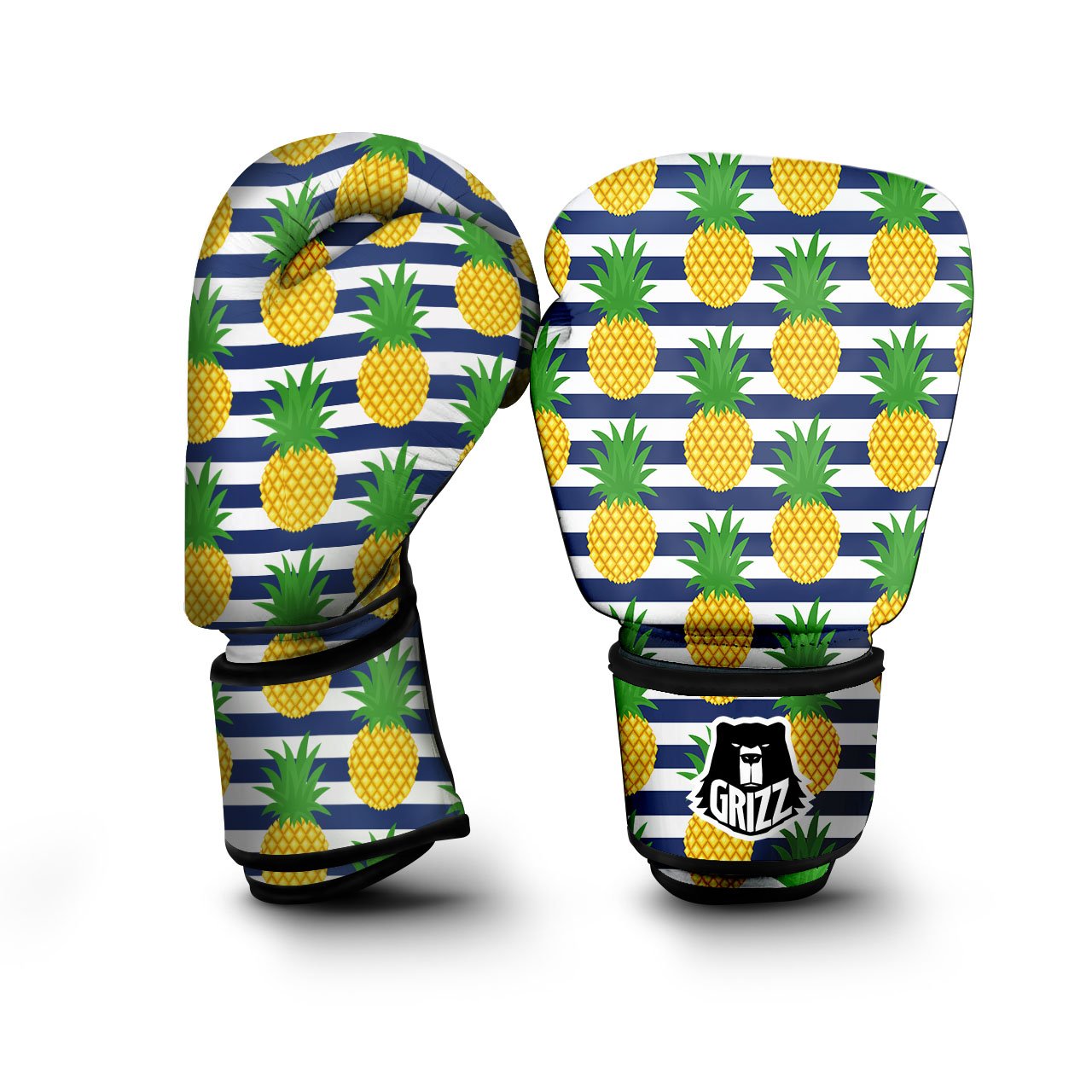 Striped Pineapple Print Pattern Boxing Gloves-grizzshop