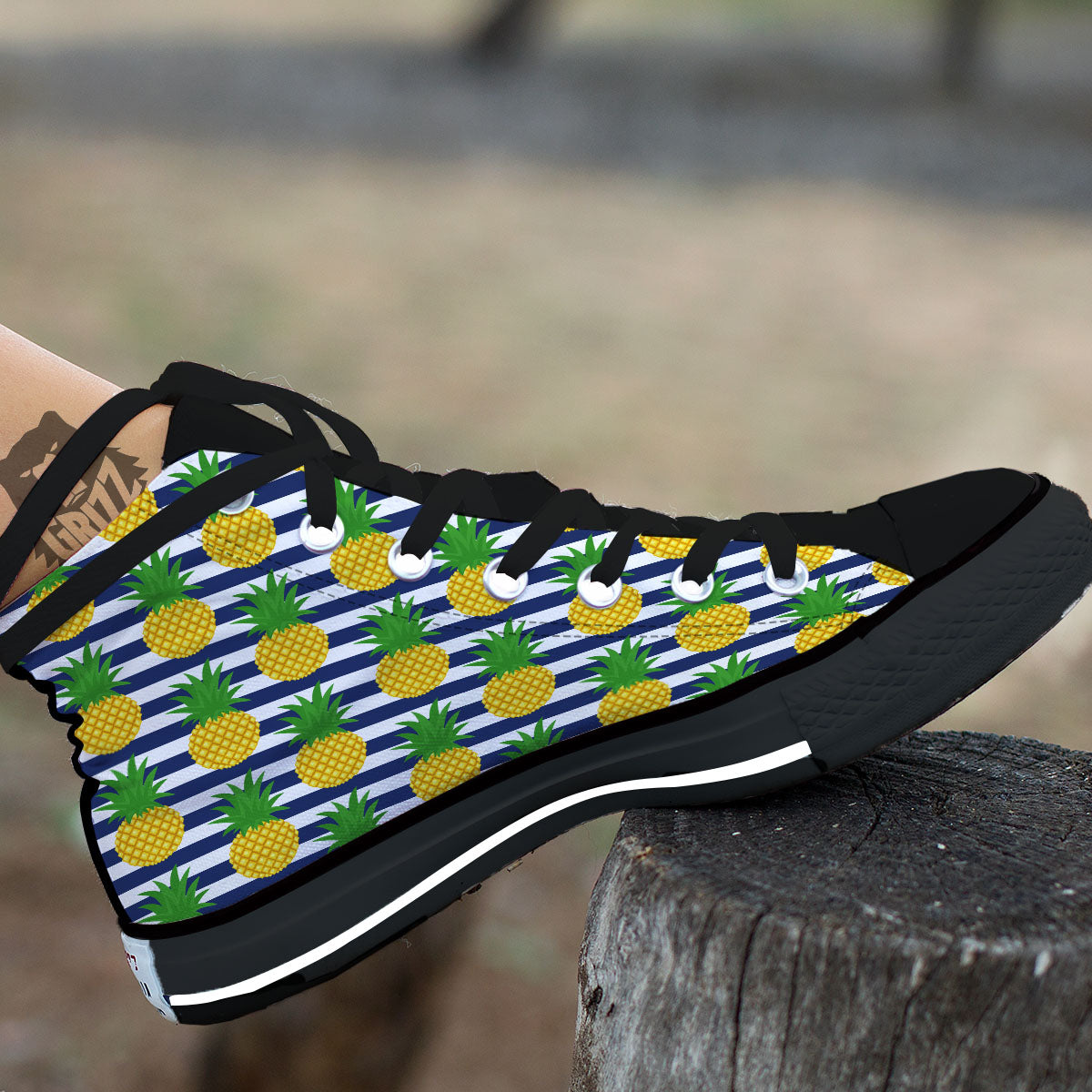Striped Pineapple Print Pattern High Top Shoes-grizzshop