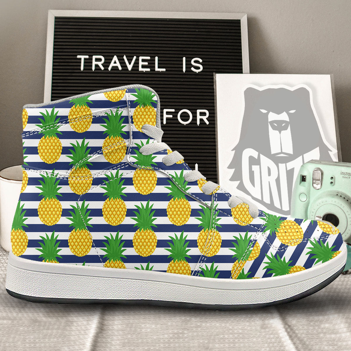 Striped Pineapple Print Pattern High Top Sneakers-grizzshop