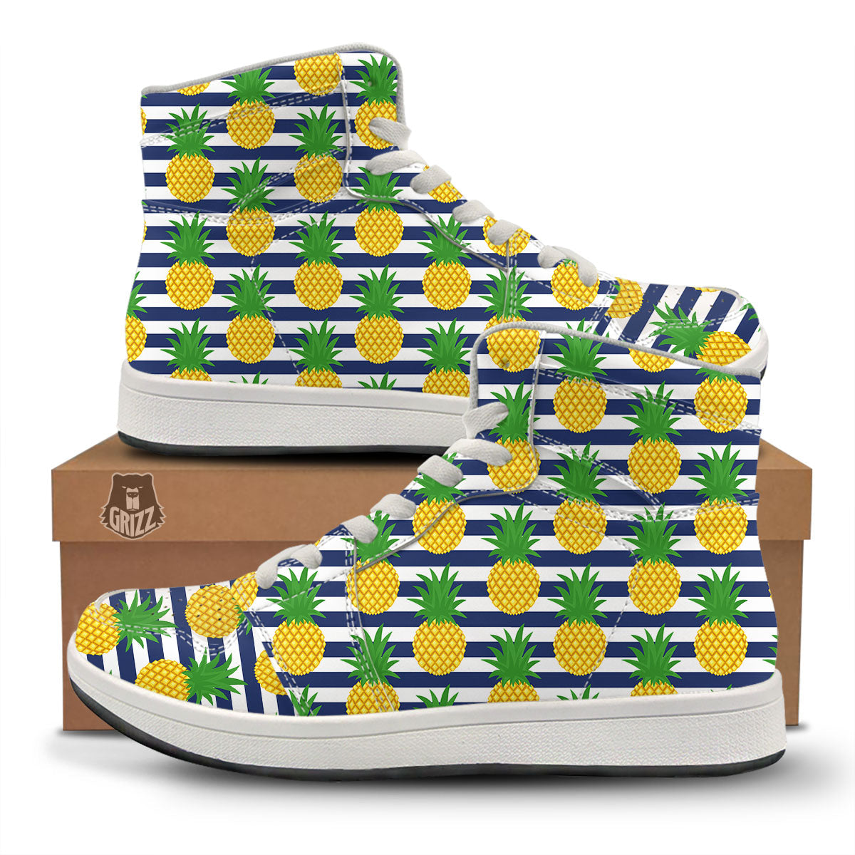 Striped Pineapple Print Pattern High Top Sneakers-grizzshop
