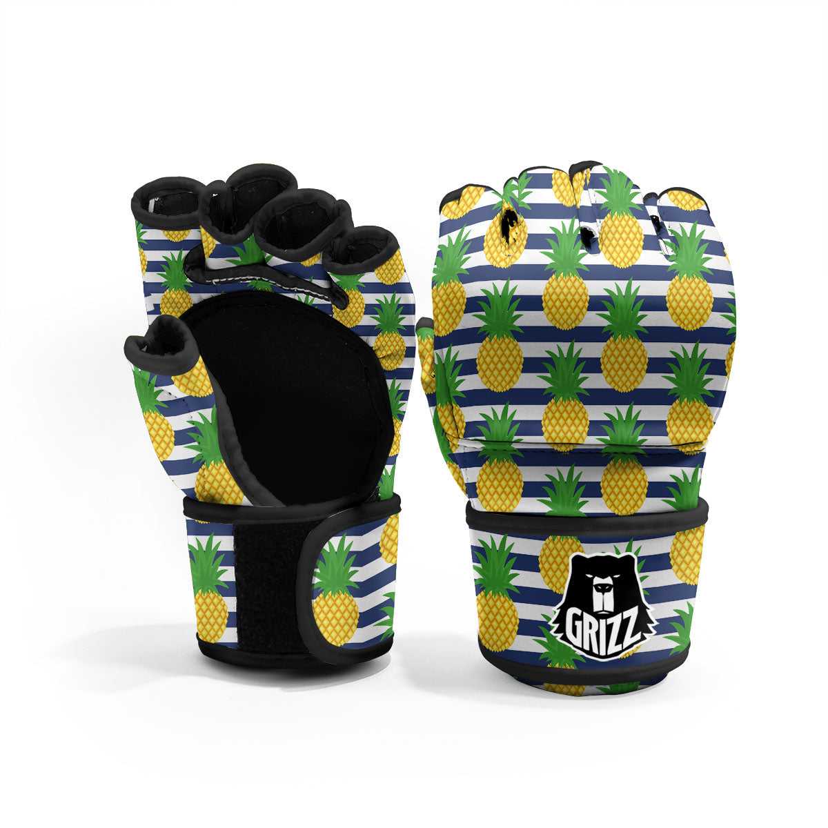 Striped Pineapple Print Pattern MMA Gloves-grizzshop