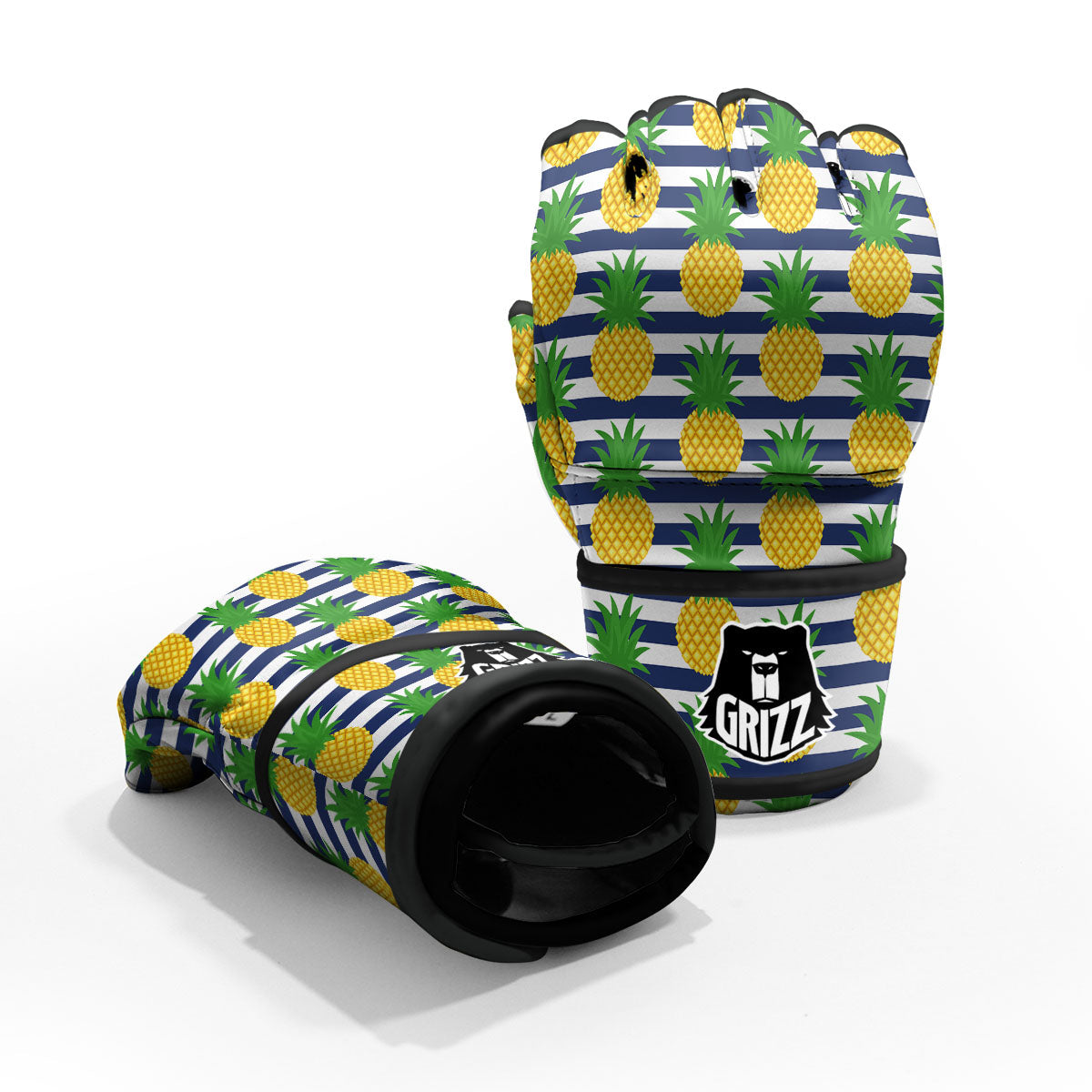 Striped Pineapple Print Pattern MMA Gloves-grizzshop