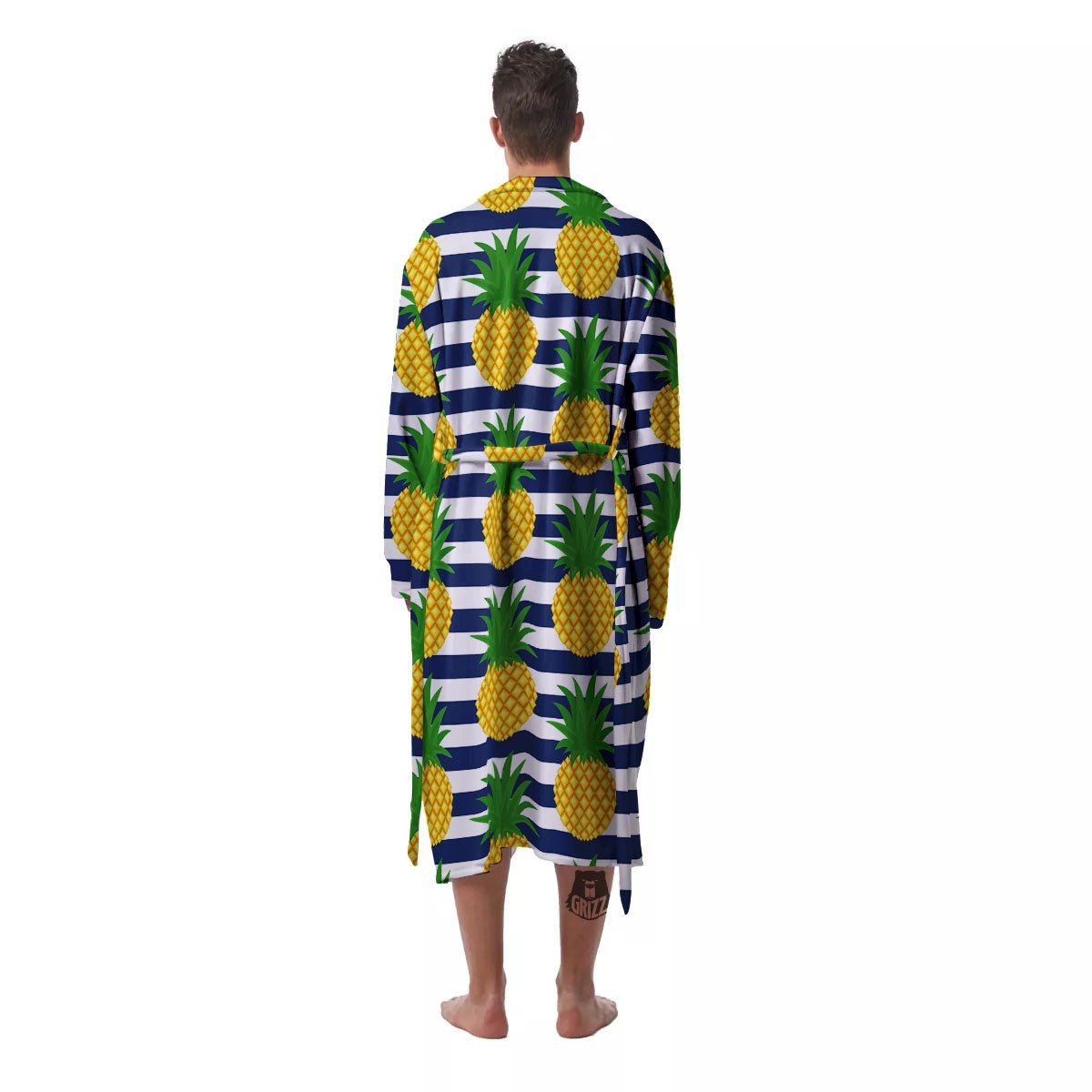 Striped Pineapple Print Pattern Men's Robe-grizzshop