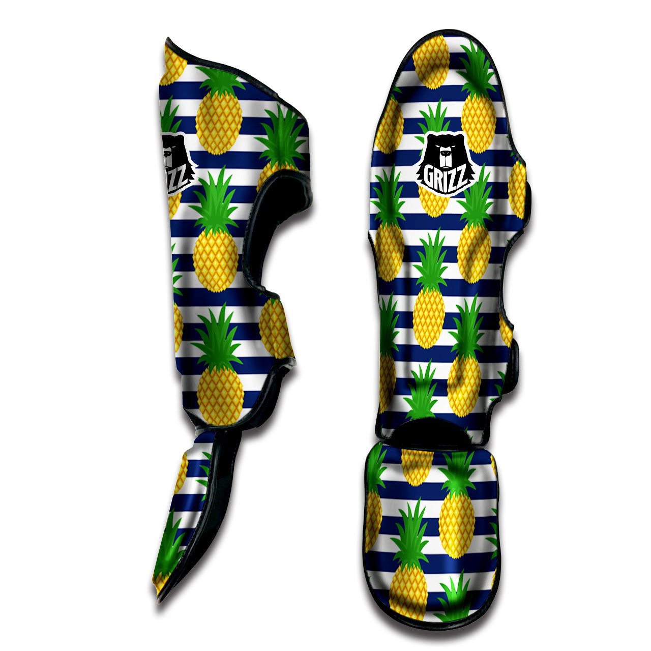 Striped Pineapple Print Pattern Muay Thai Shin Guards-grizzshop