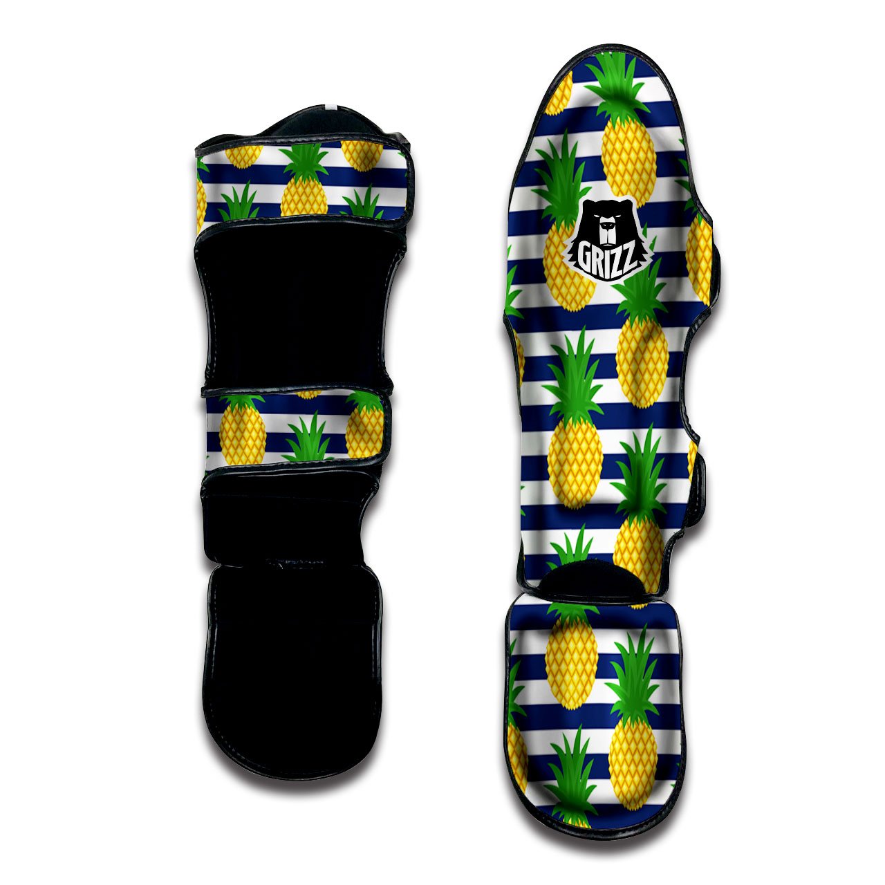 Striped Pineapple Print Pattern Muay Thai Shin Guards-grizzshop
