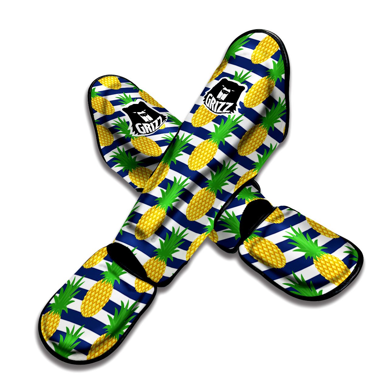 Striped Pineapple Print Pattern Muay Thai Shin Guards-grizzshop