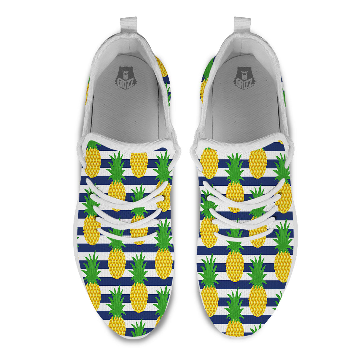 Striped Pineapple Print Pattern White Athletic Shoes-grizzshop