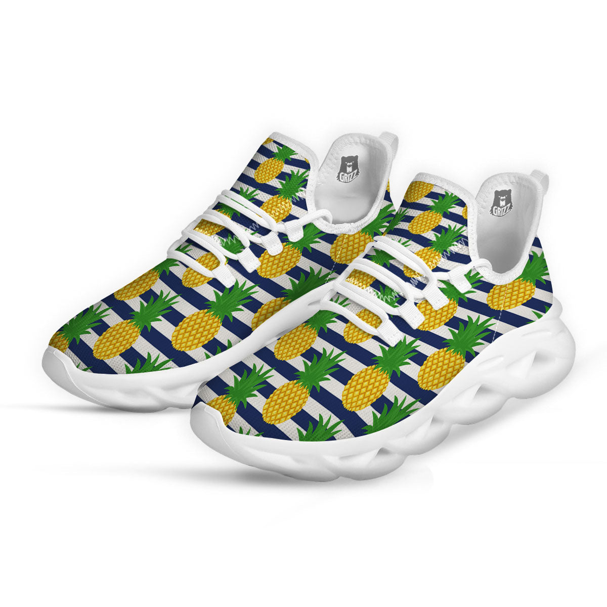 Striped Pineapple Print Pattern White Running Shoes-grizzshop