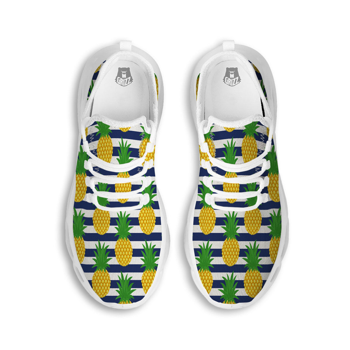 Striped Pineapple Print Pattern White Running Shoes-grizzshop