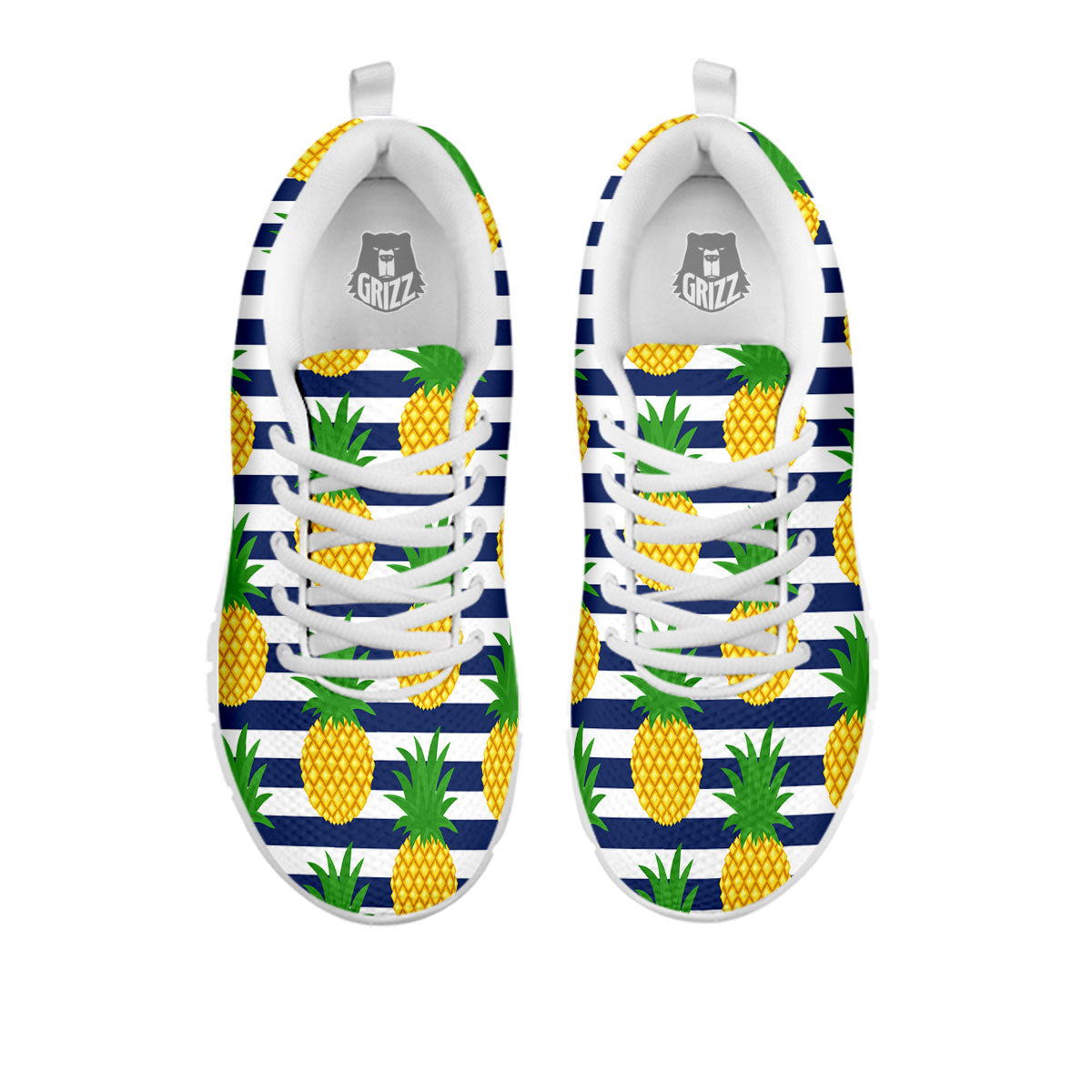 Striped Pineapple Print Pattern White Sneaker-grizzshop