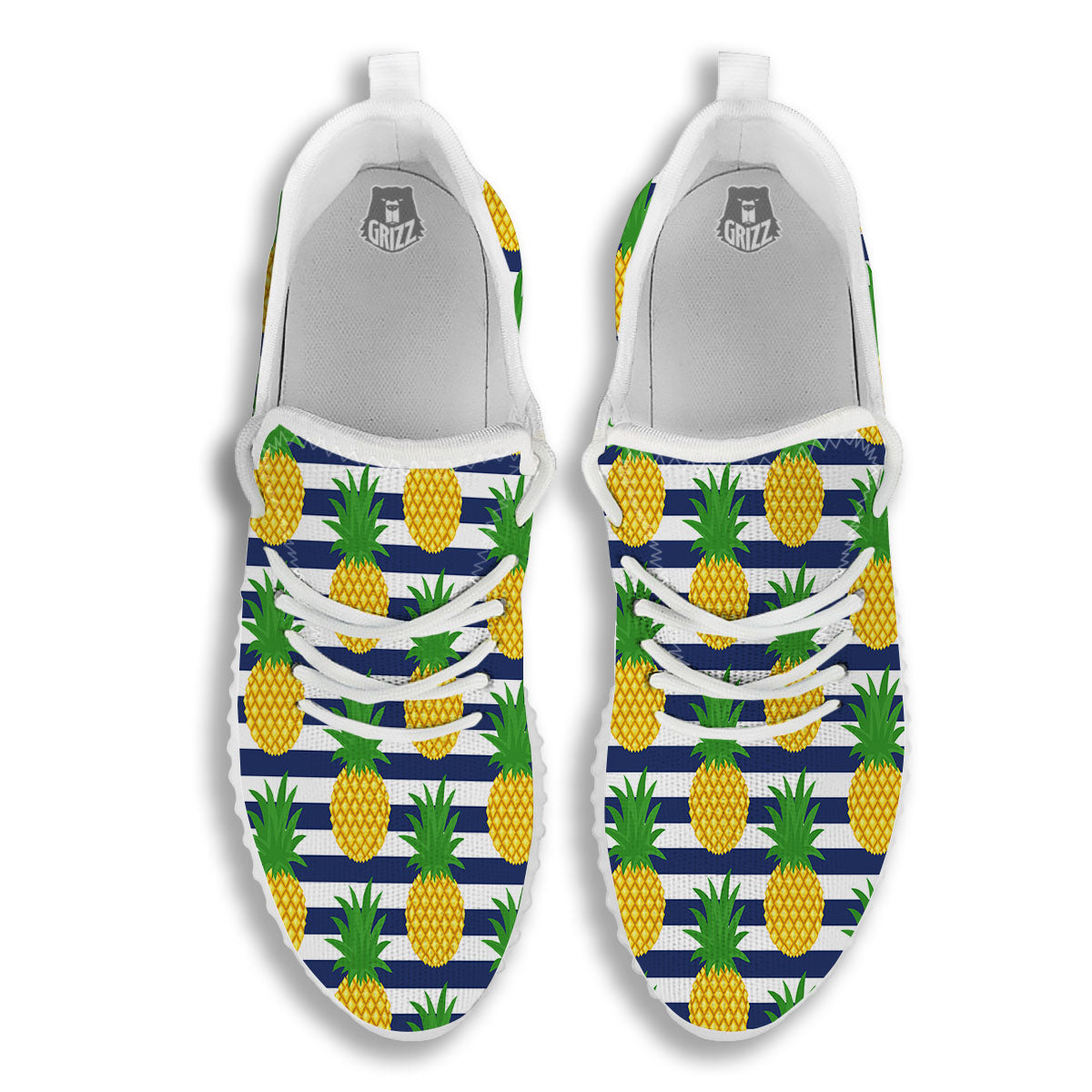 Striped Pineapple Print Pattern White Walking Shoes-grizzshop