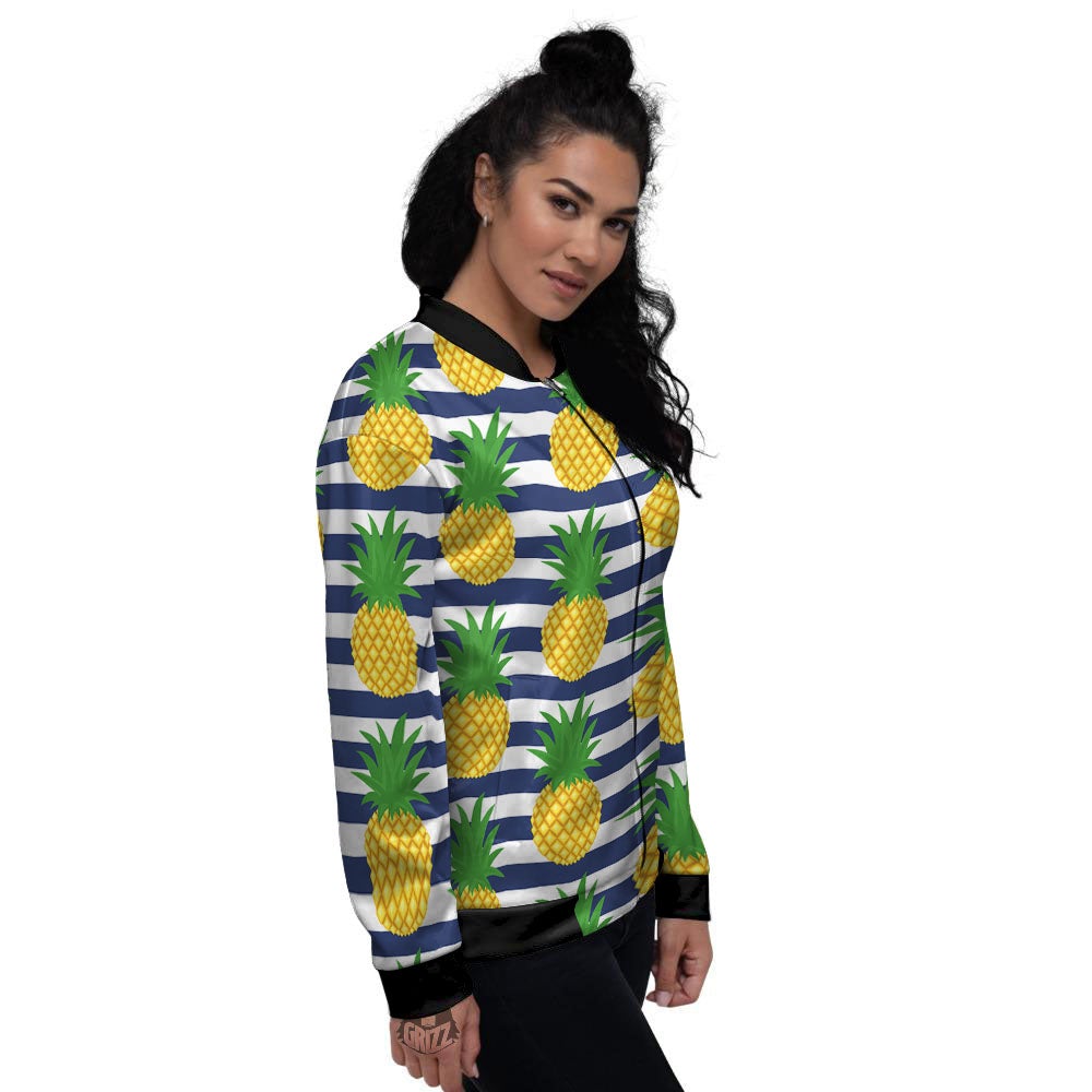 Striped Pineapple Print Pattern Women's Bomber Jacket-grizzshop