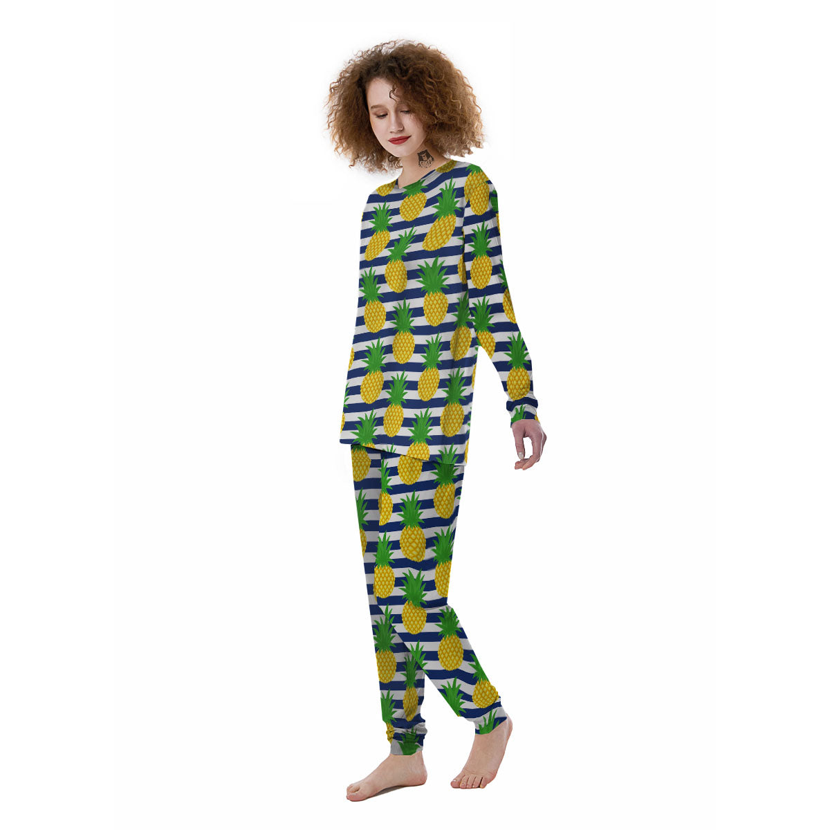 Striped Pineapple Print Pattern Women's Pajamas-grizzshop