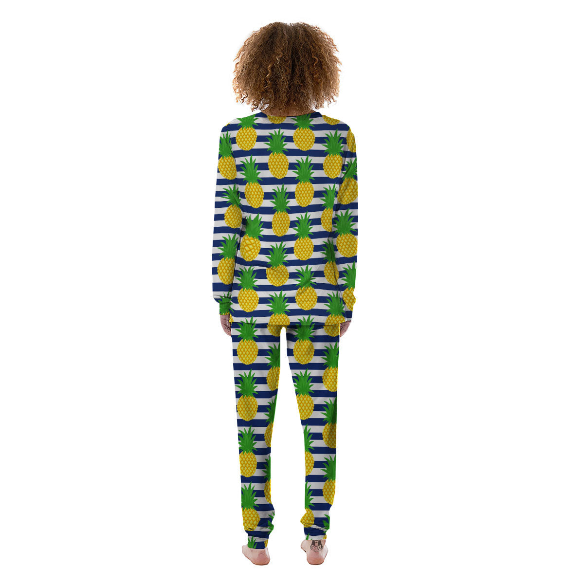 Striped Pineapple Print Pattern Women's Pajamas-grizzshop