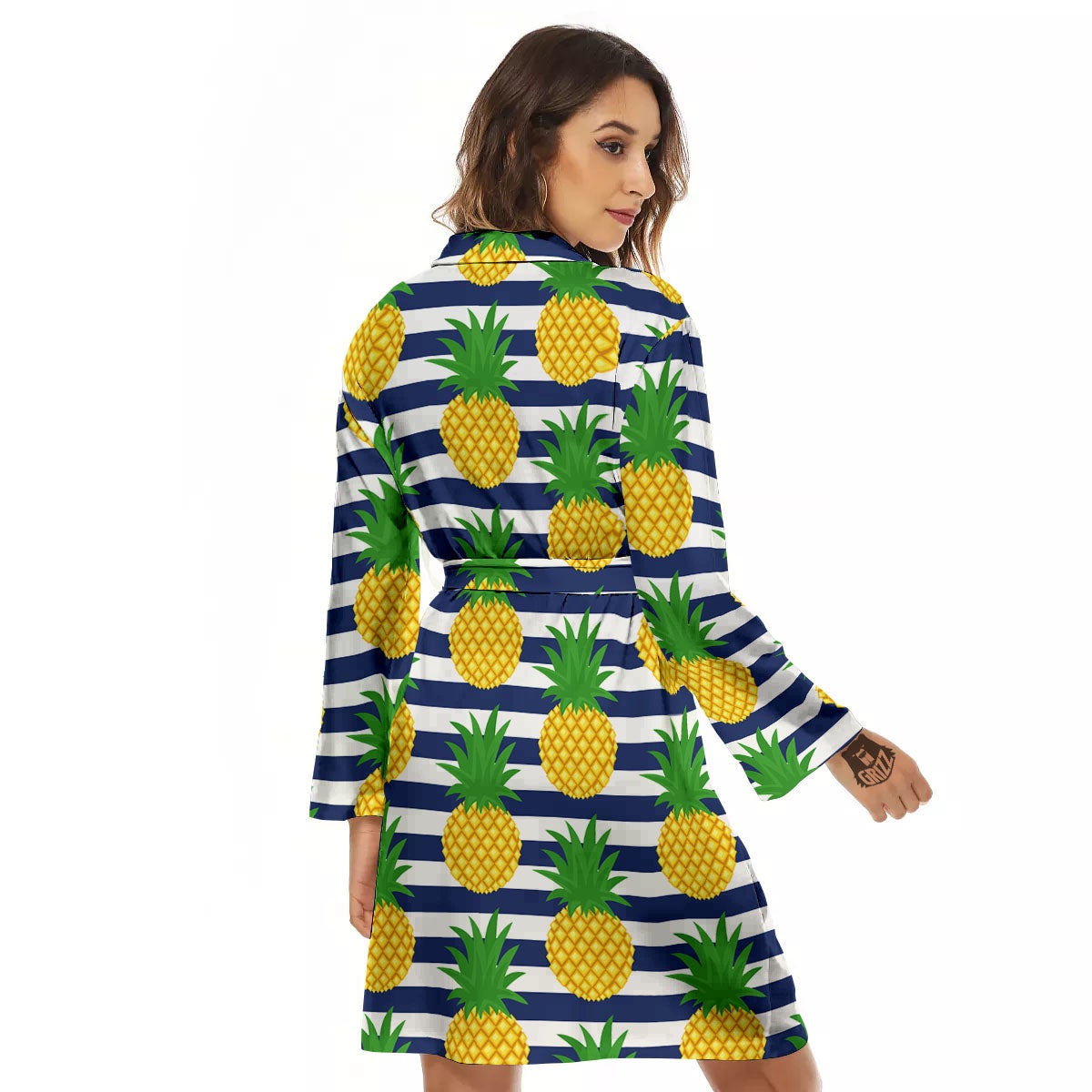 Striped Pineapple Print Pattern Women's Robe-grizzshop