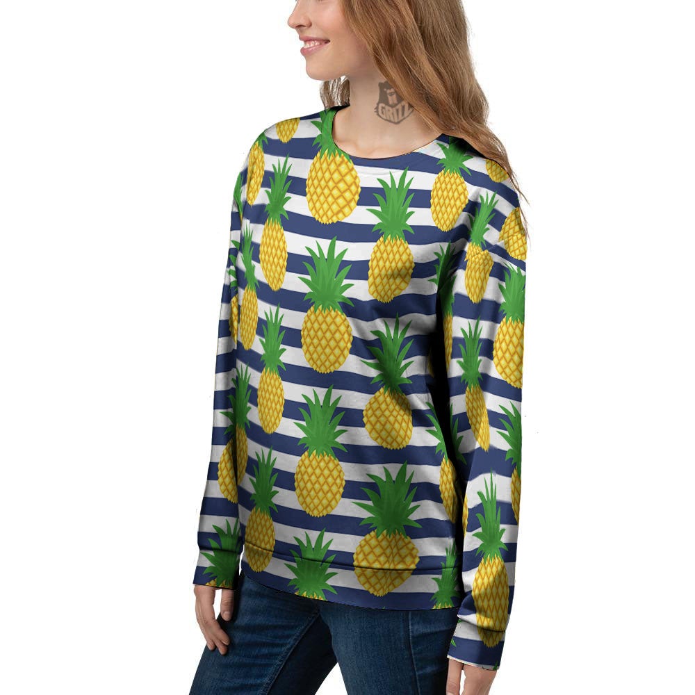 Striped Pineapple Print Pattern Women's Sweatshirt-grizzshop