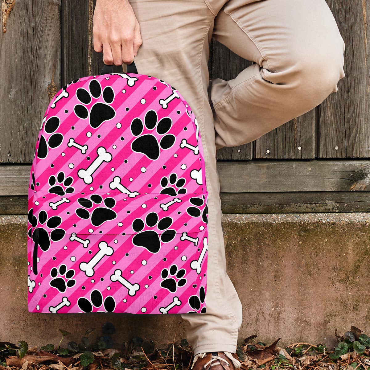 Striped Pink Paw Backpack-grizzshop