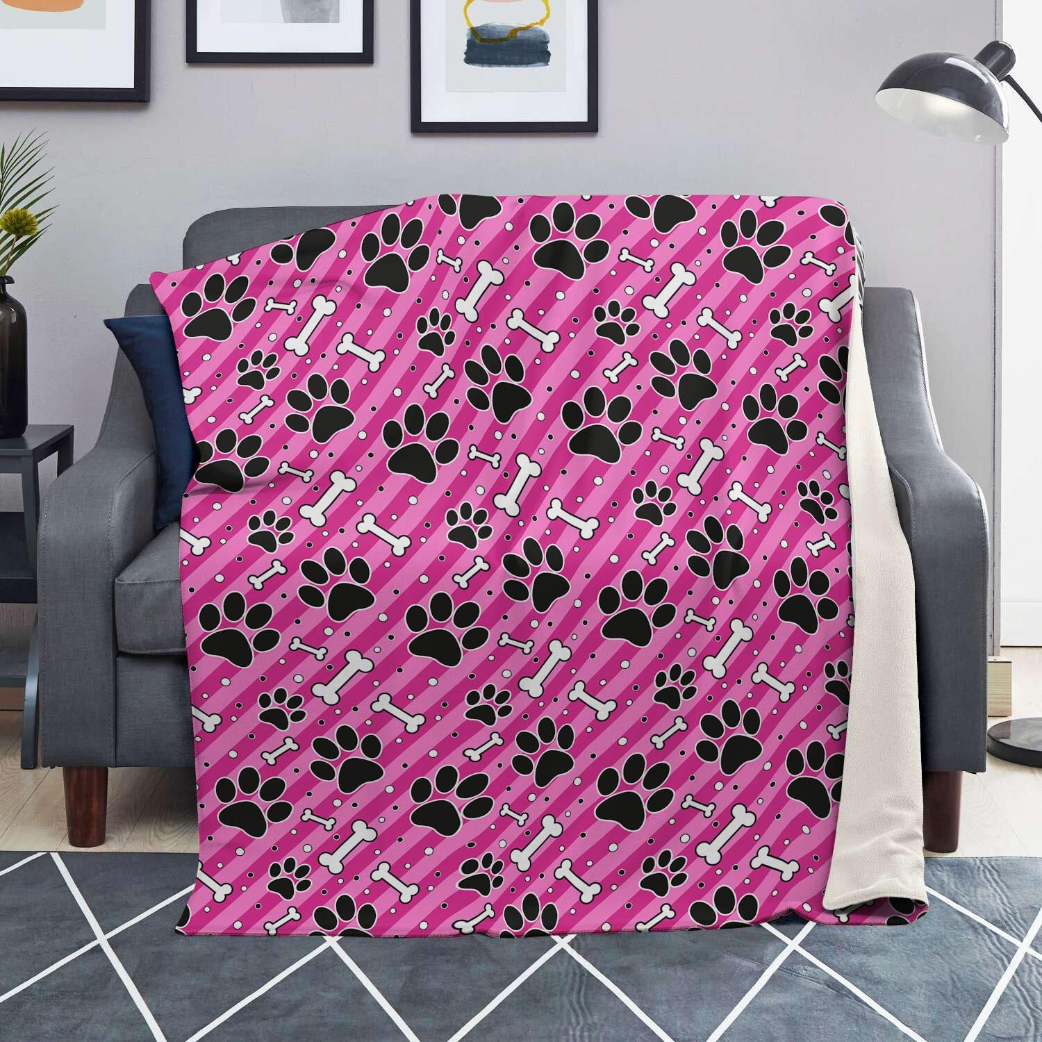 Striped Pink Paw Blanket-grizzshop