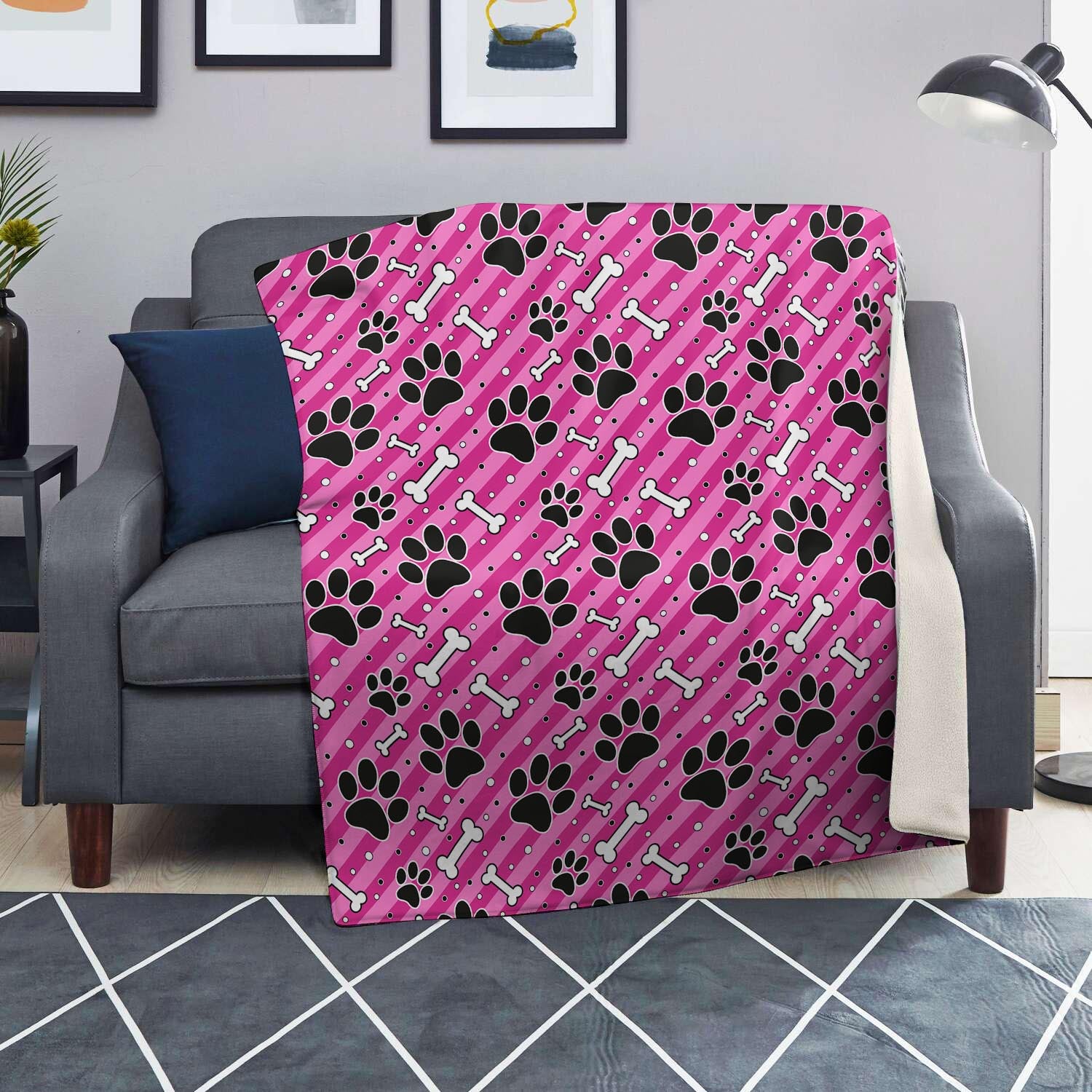 Striped Pink Paw Blanket-grizzshop