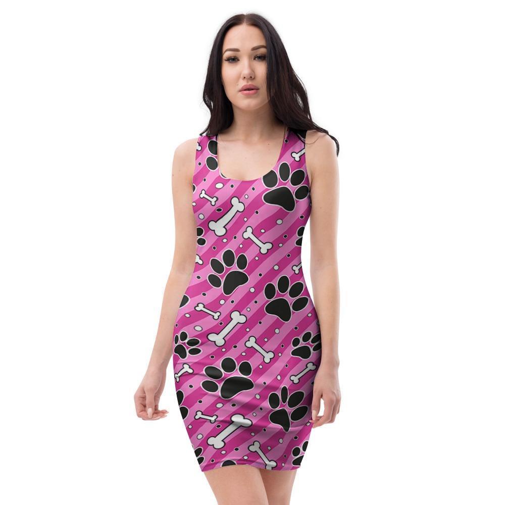 Striped Pink Paw Bodycon Dress-grizzshop