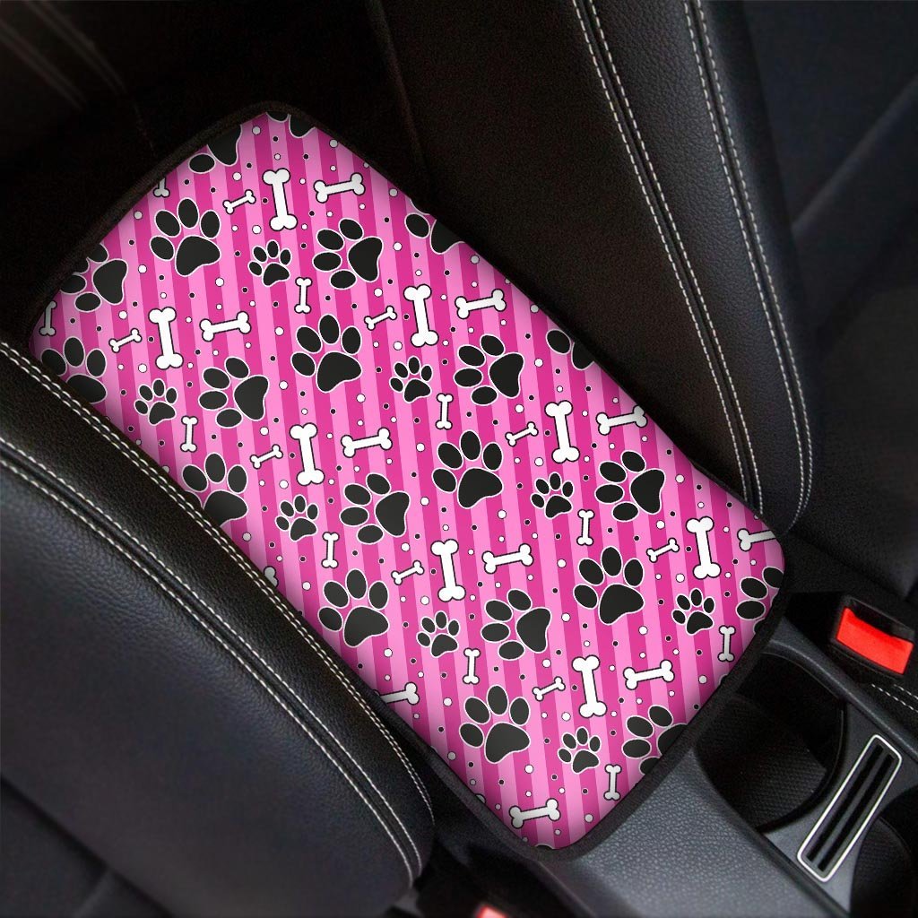 Striped Pink Paw Car Console Cover-grizzshop