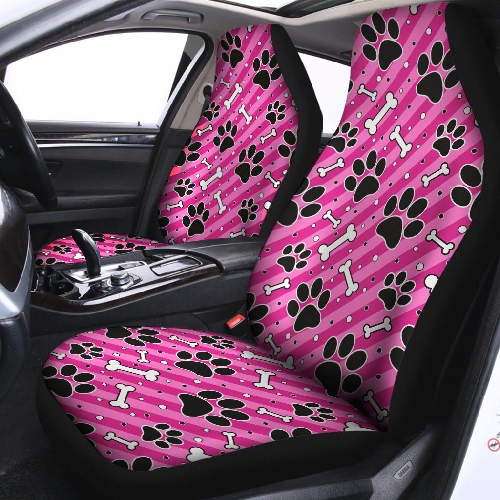 Striped Pink Paw Car Seat Covers-grizzshop