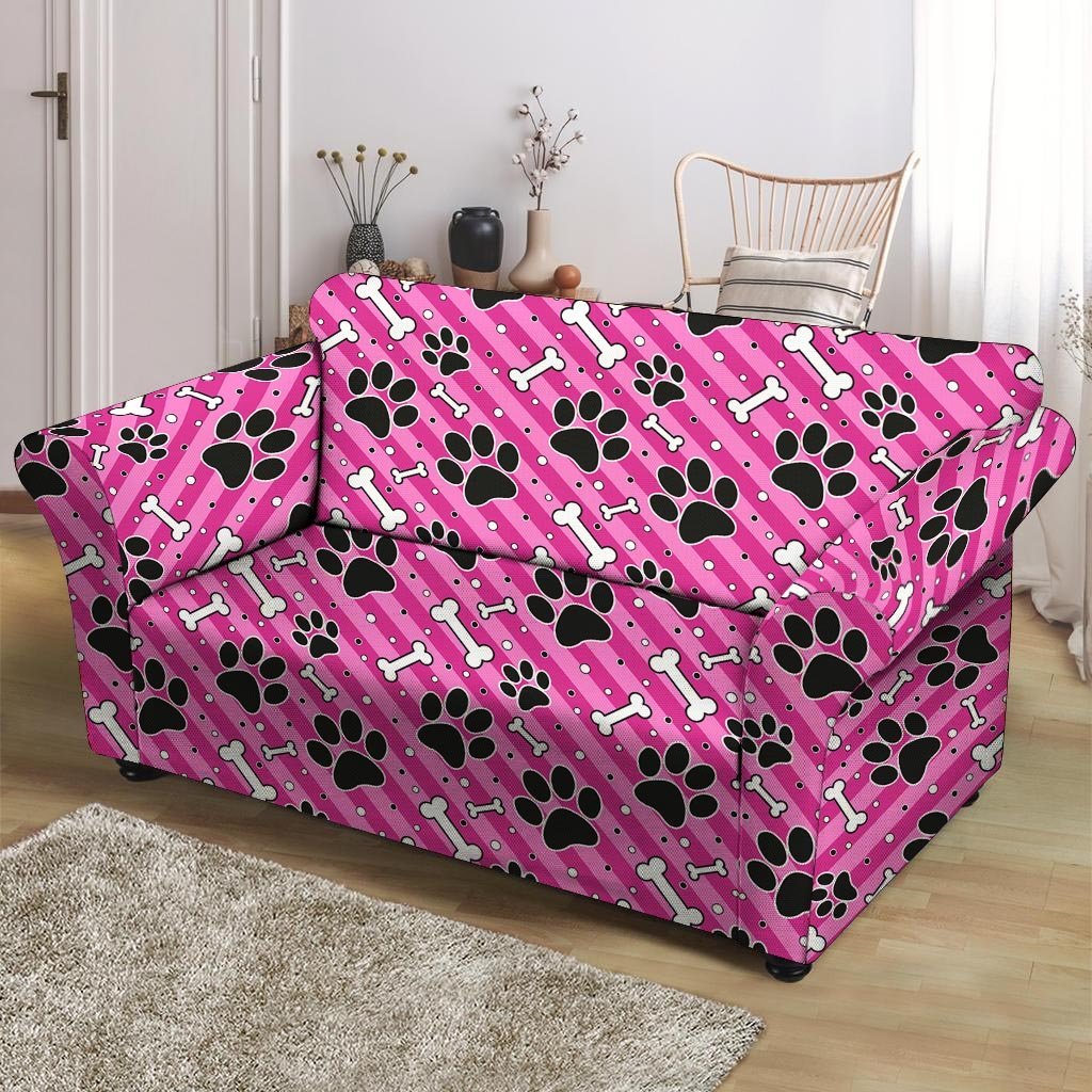 Striped Pink Paw Loveseat Cover-grizzshop