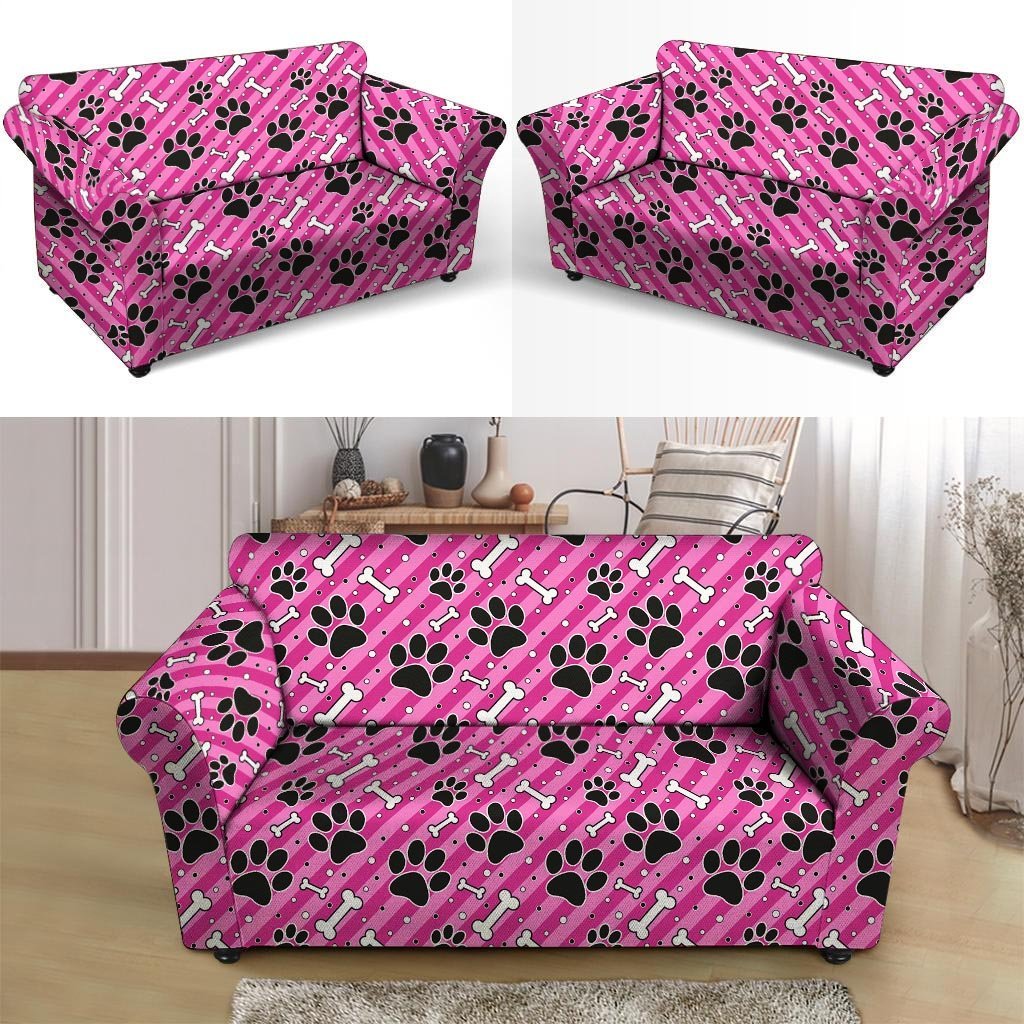 Striped Pink Paw Loveseat Cover-grizzshop