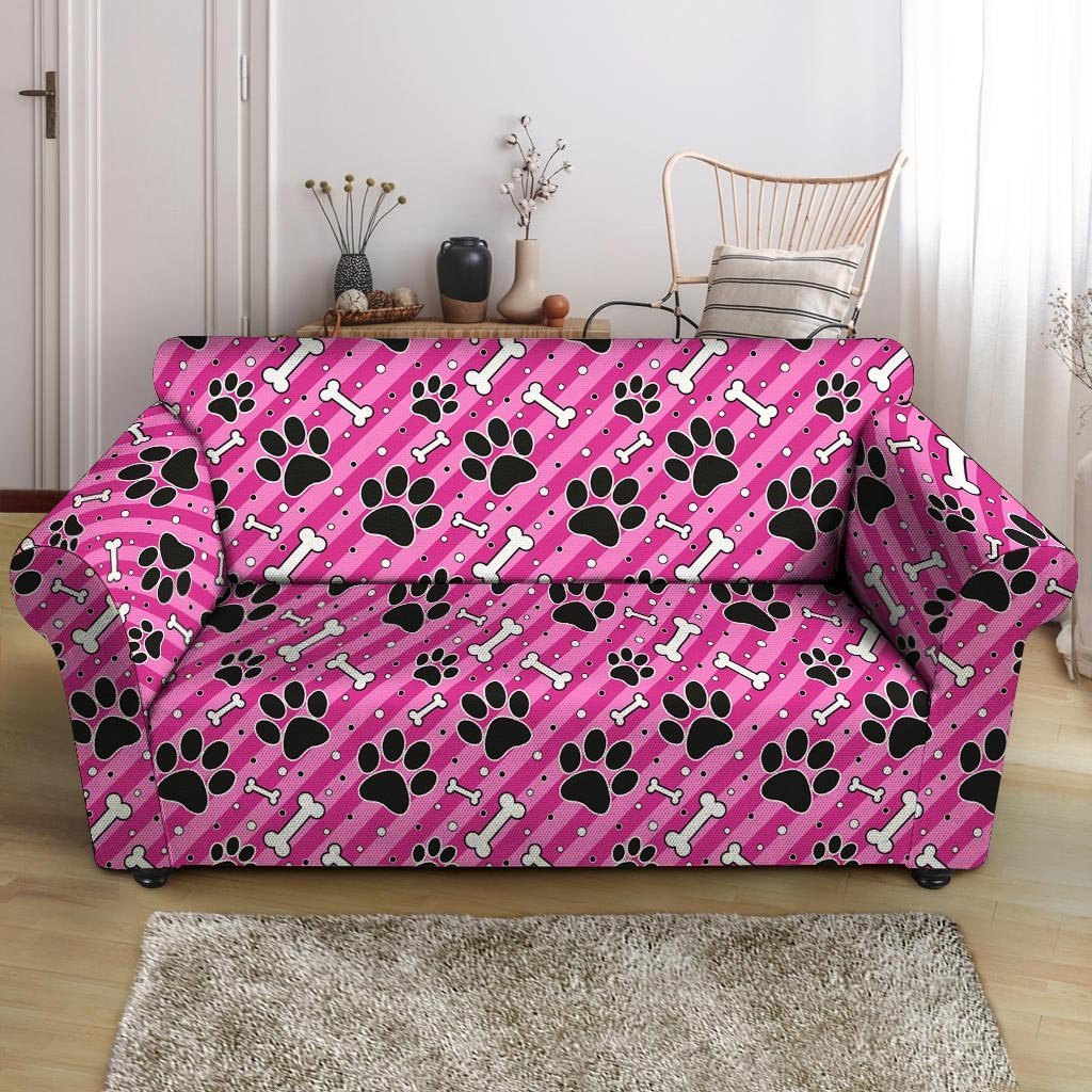 Striped Pink Paw Loveseat Cover-grizzshop