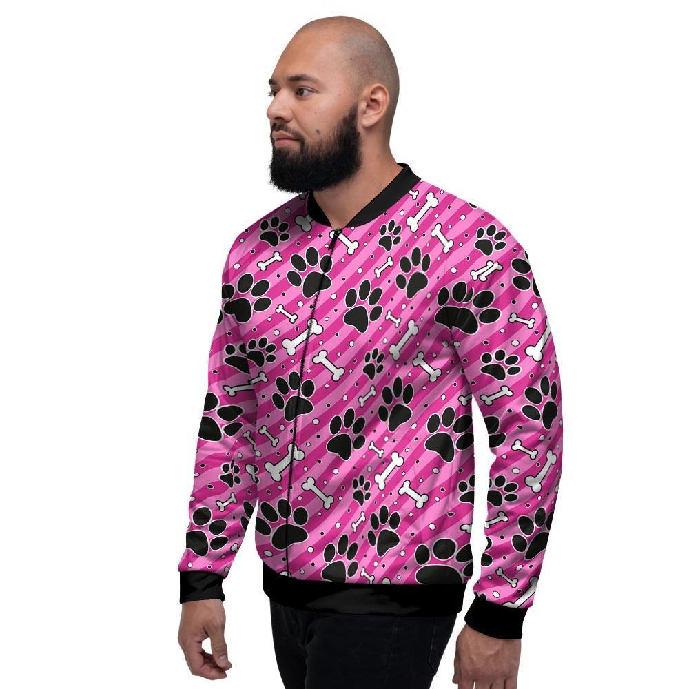 Striped Pink Paw Men's Bomber Jacket-grizzshop