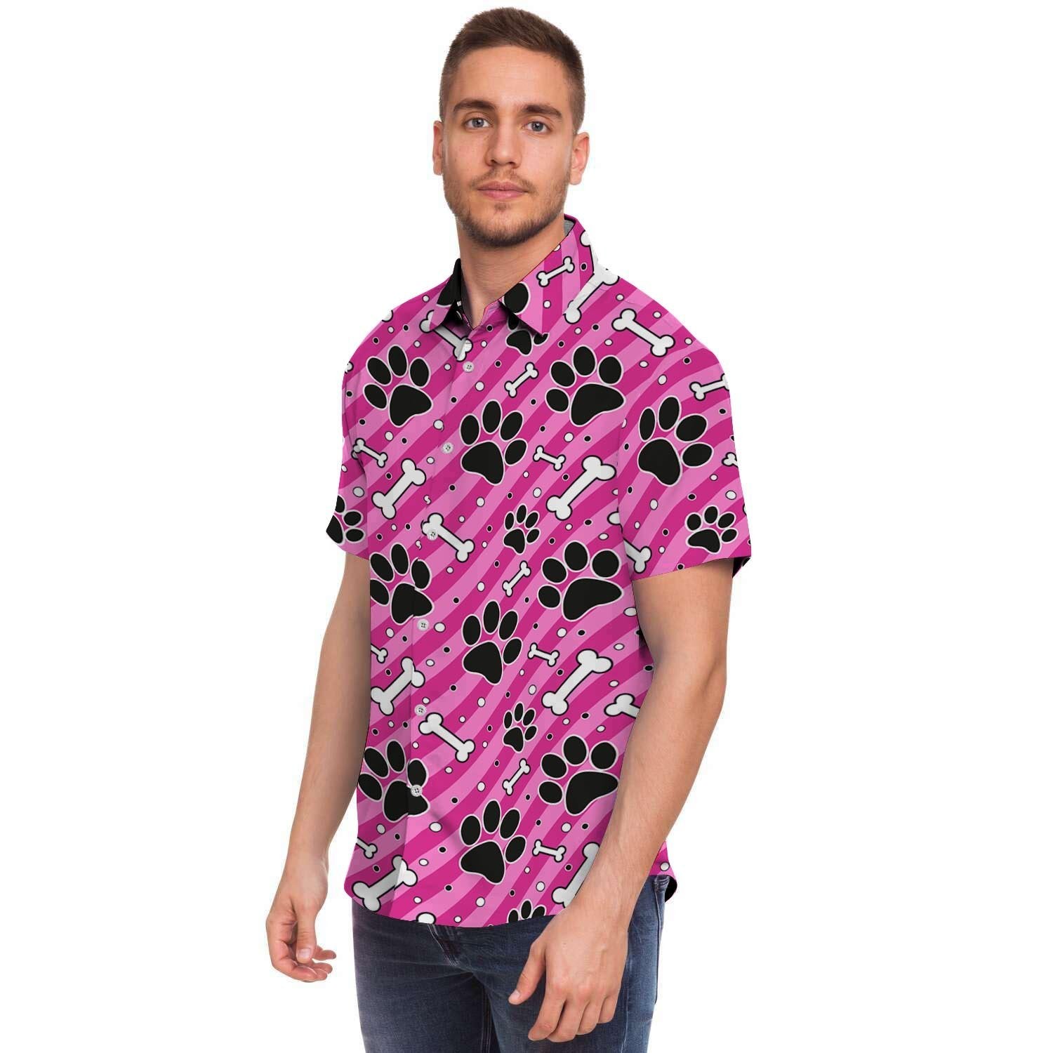 Striped Pink Paw Men's Short Sleeve Shirt-grizzshop