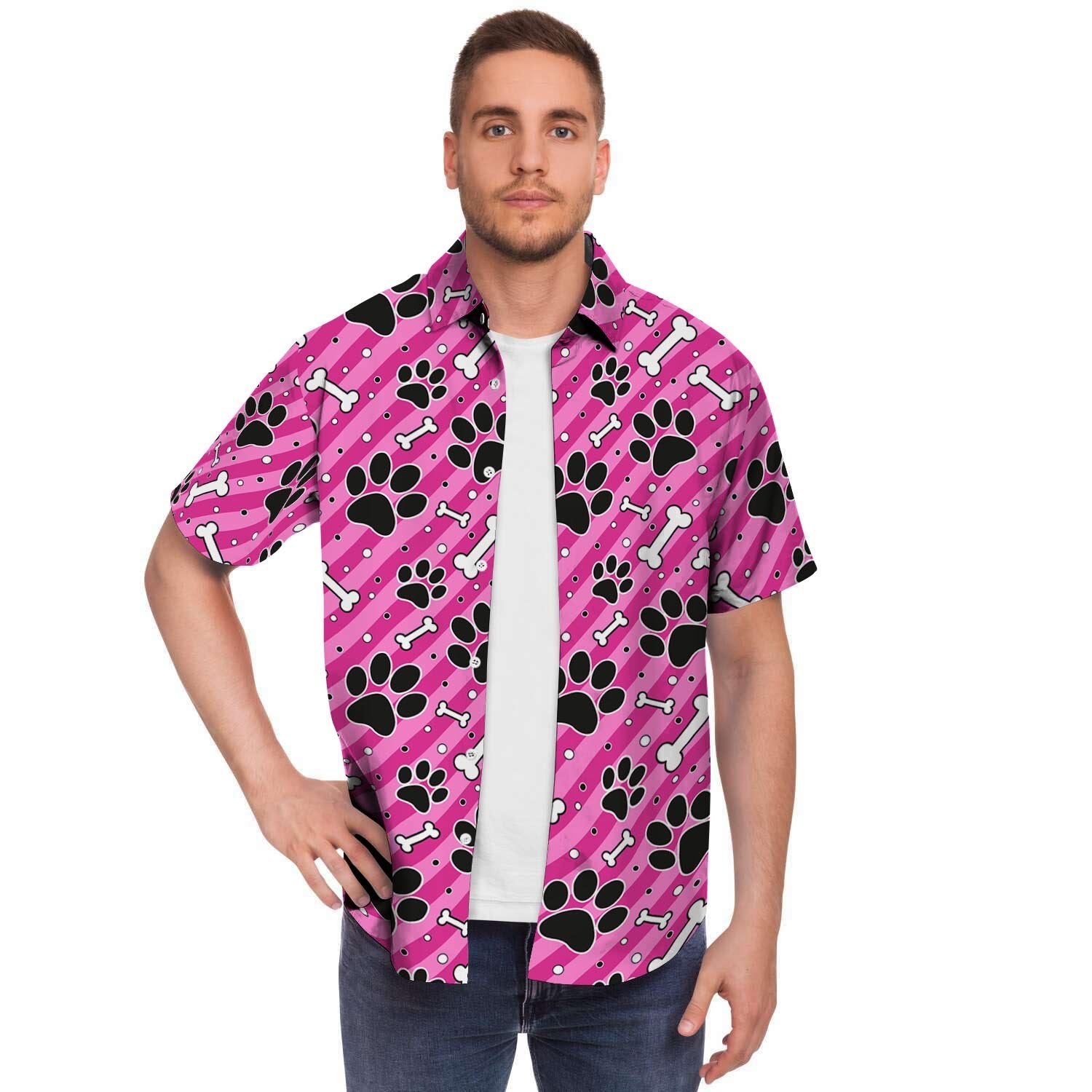 Striped Pink Paw Men's Short Sleeve Shirt-grizzshop