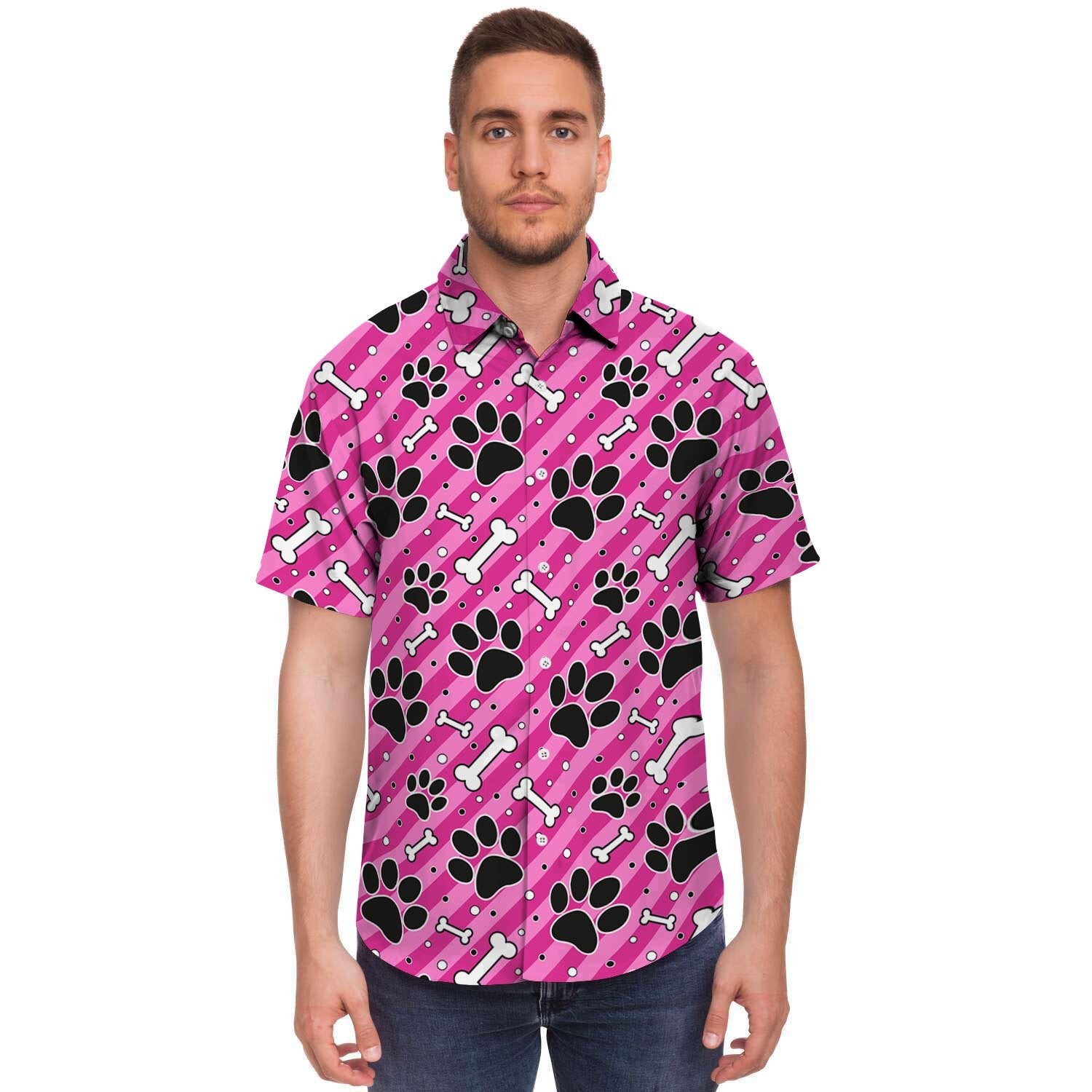 Striped Pink Paw Men's Short Sleeve Shirt-grizzshop