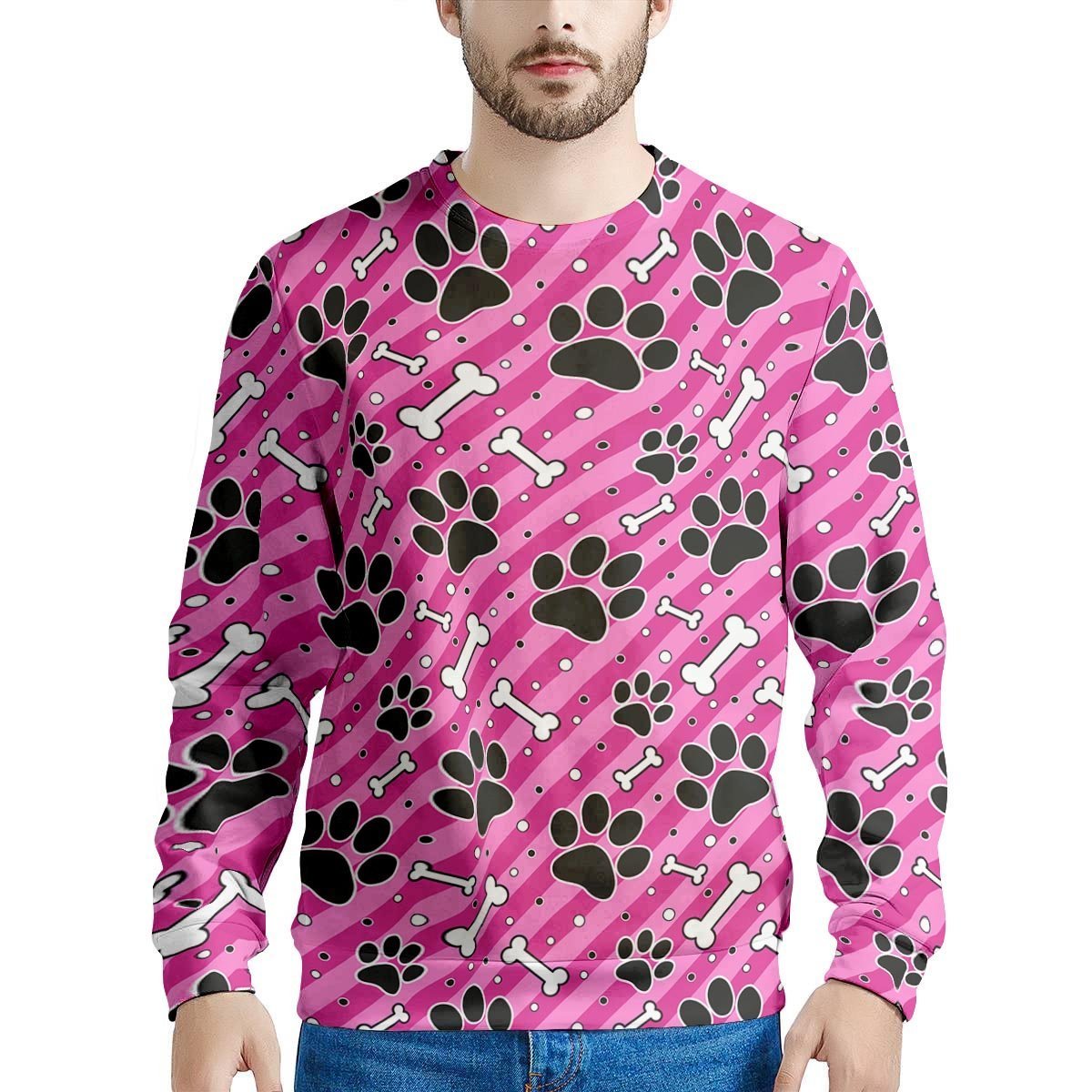 Striped Pink Paw Men's Sweatshirt-grizzshop