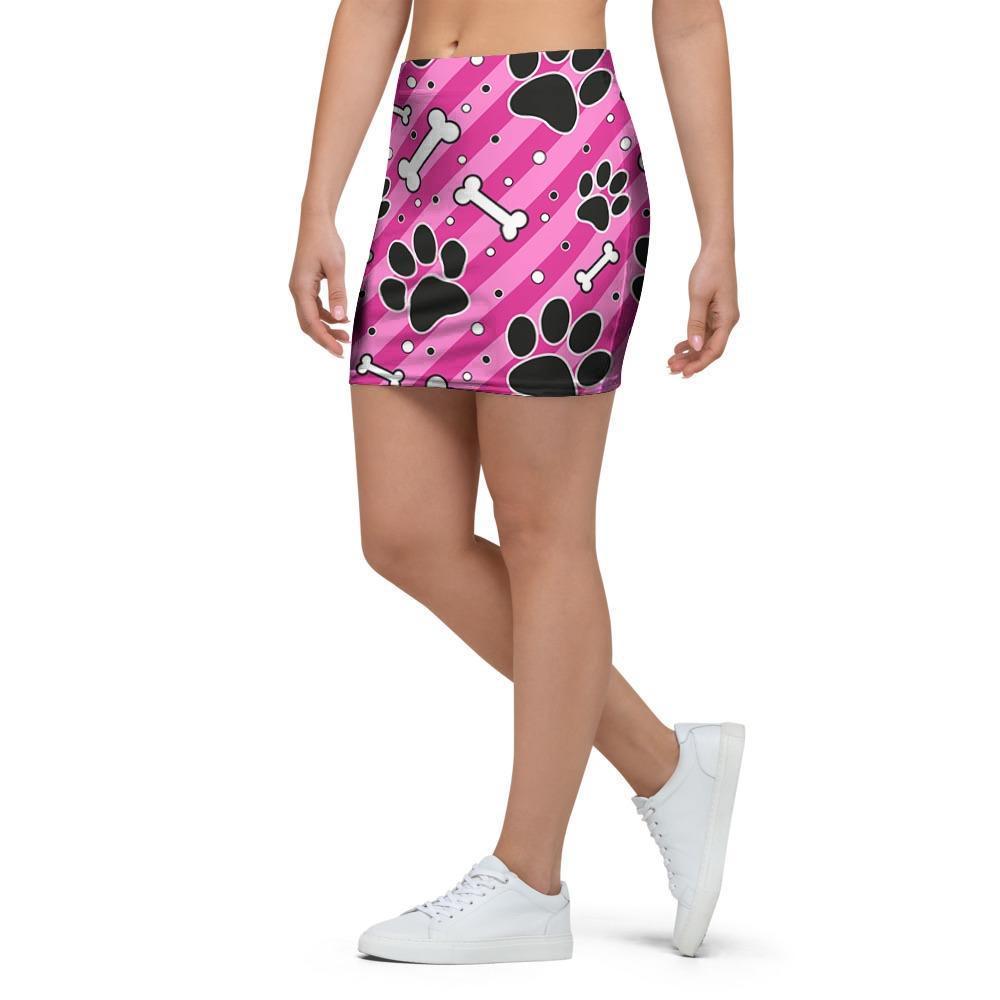 Striped Pink Paw Mini Skirt-grizzshop