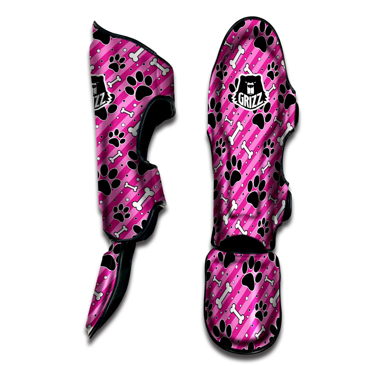 Striped Pink Paw Muay Thai Shin Guard-grizzshop