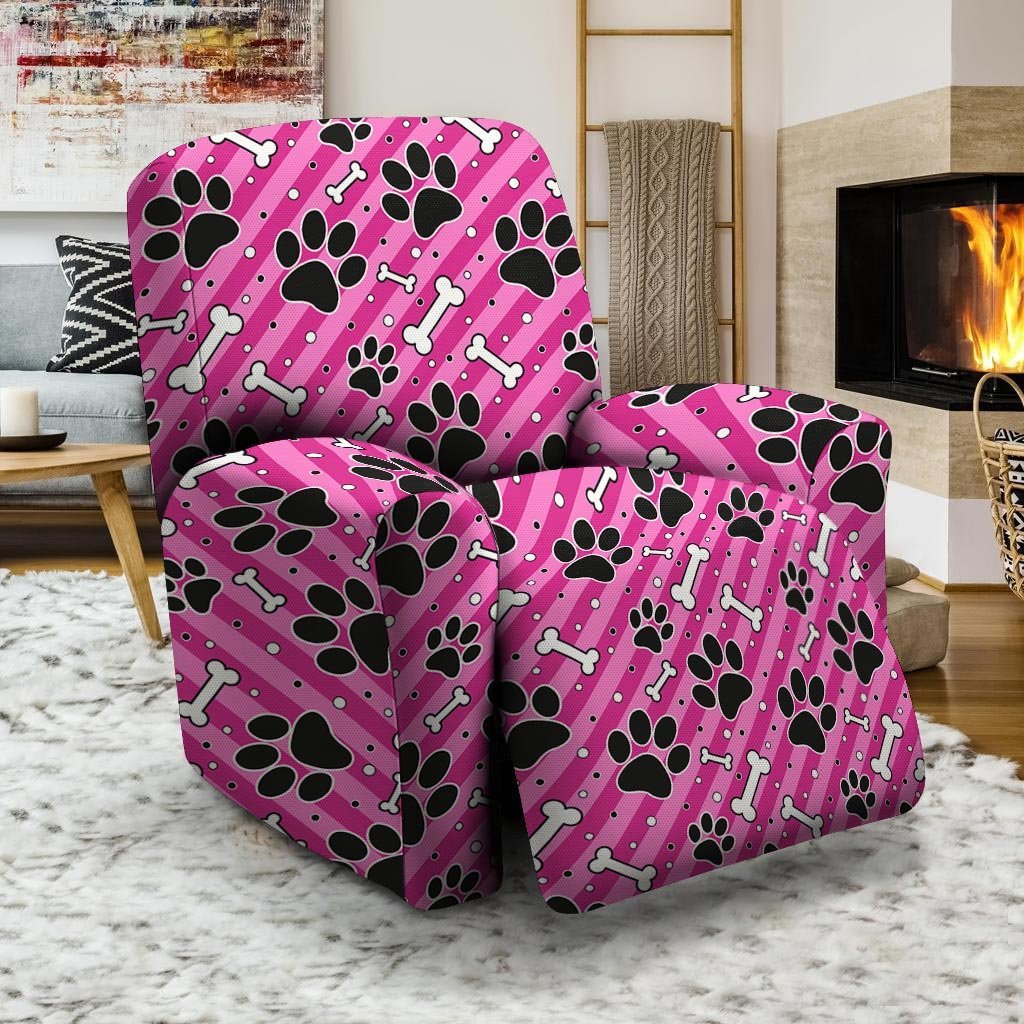 Striped Pink Paw Recliner Cover-grizzshop