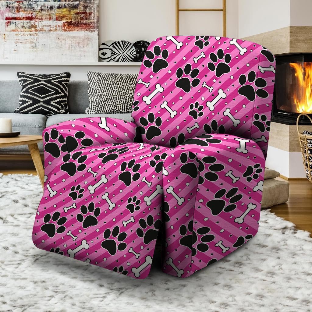 Striped Pink Paw Recliner Cover-grizzshop