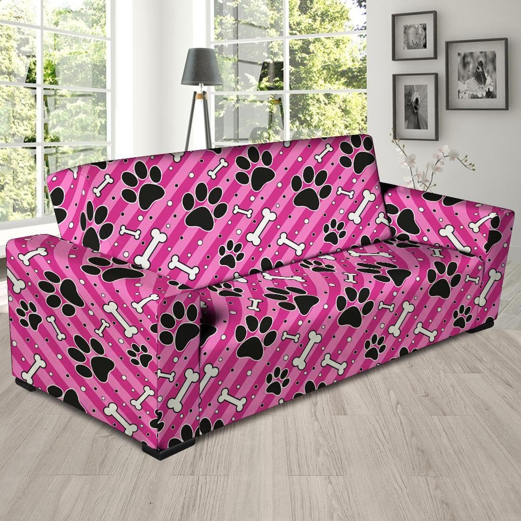 Striped Pink Paw Sofa Cover-grizzshop