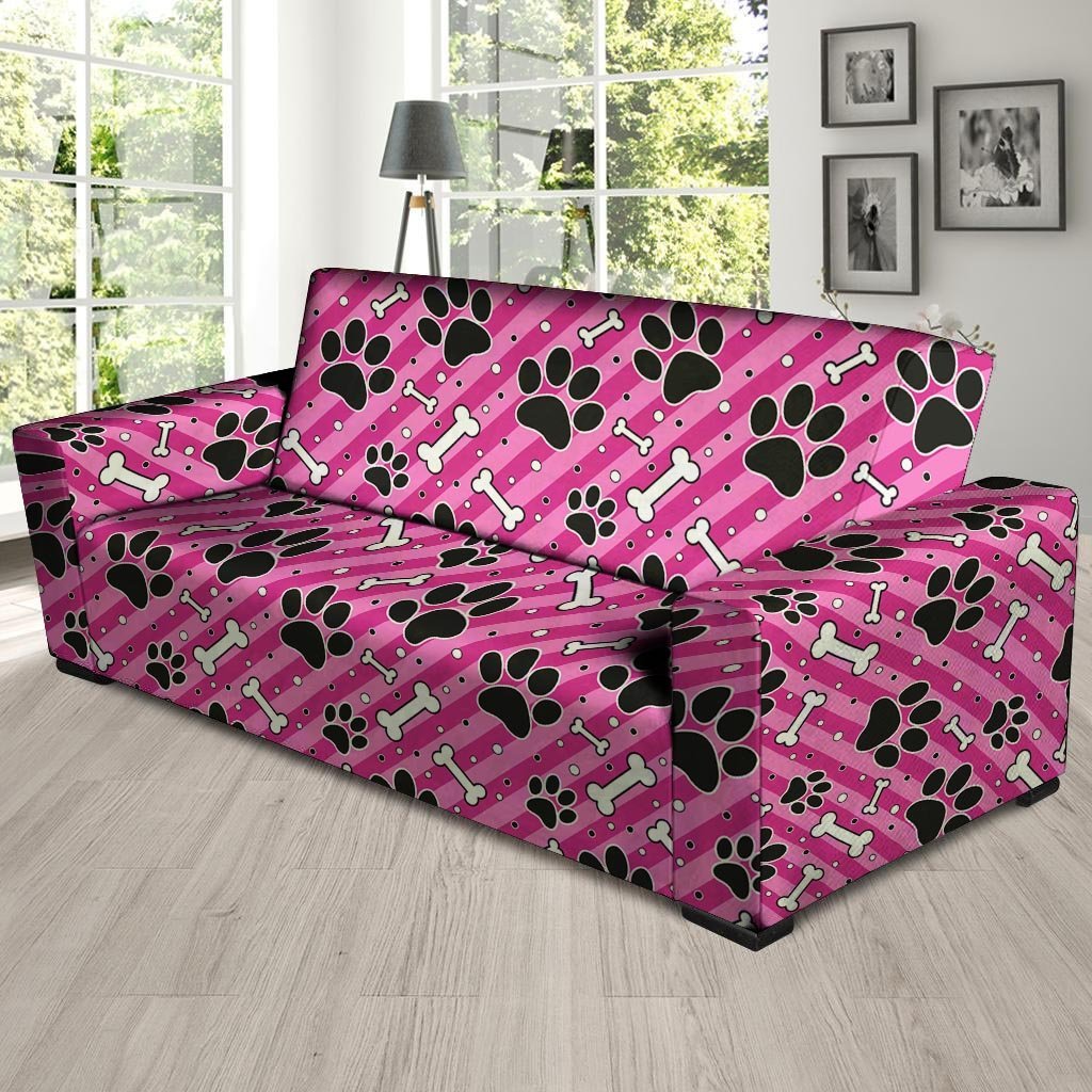 Striped Pink Paw Sofa Cover-grizzshop