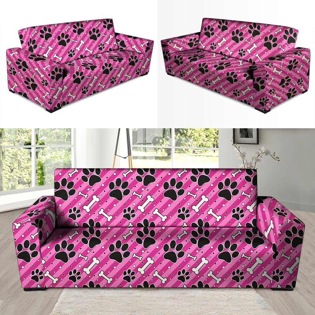 Striped Pink Paw Sofa Cover-grizzshop