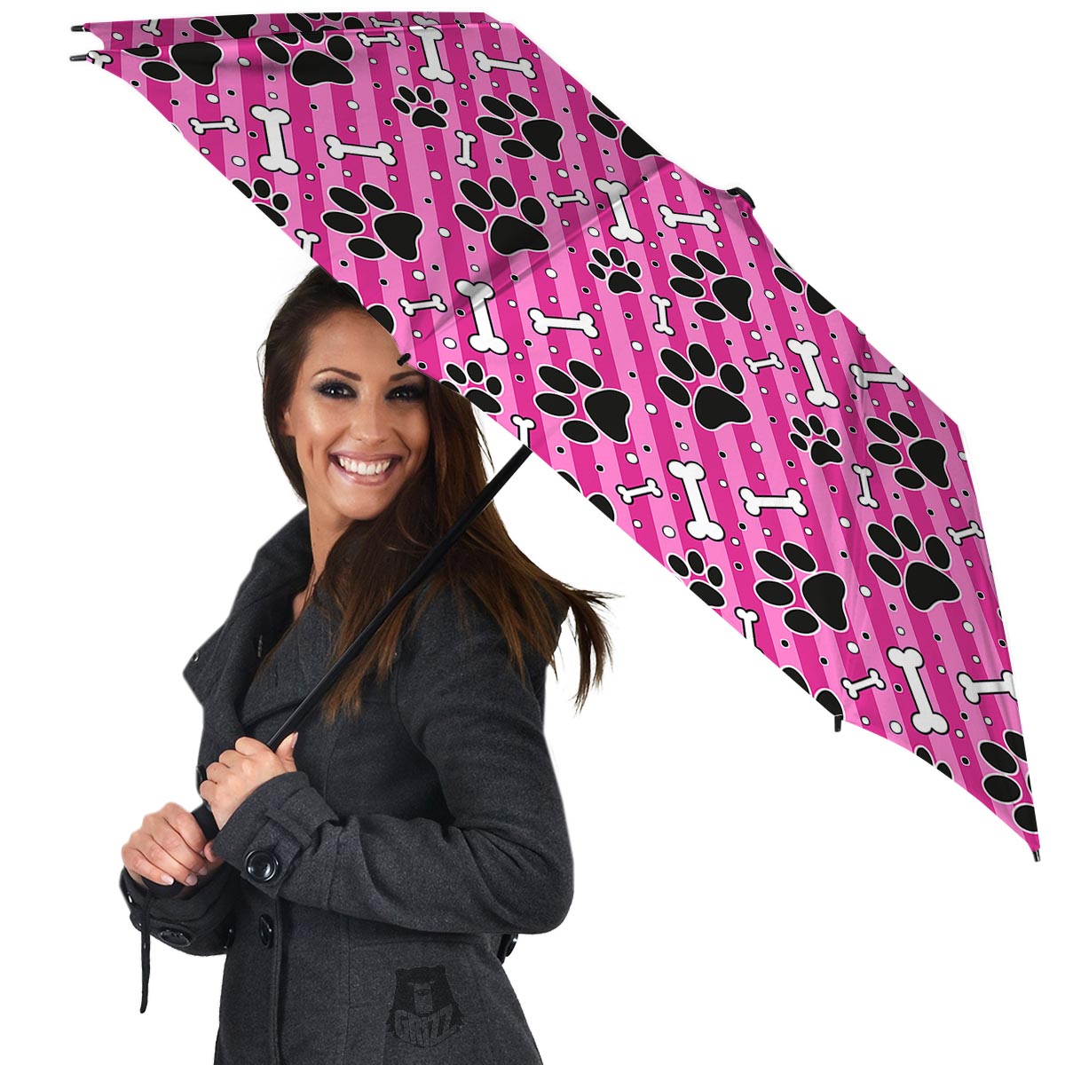 Striped Pink Paw Umbrella-grizzshop