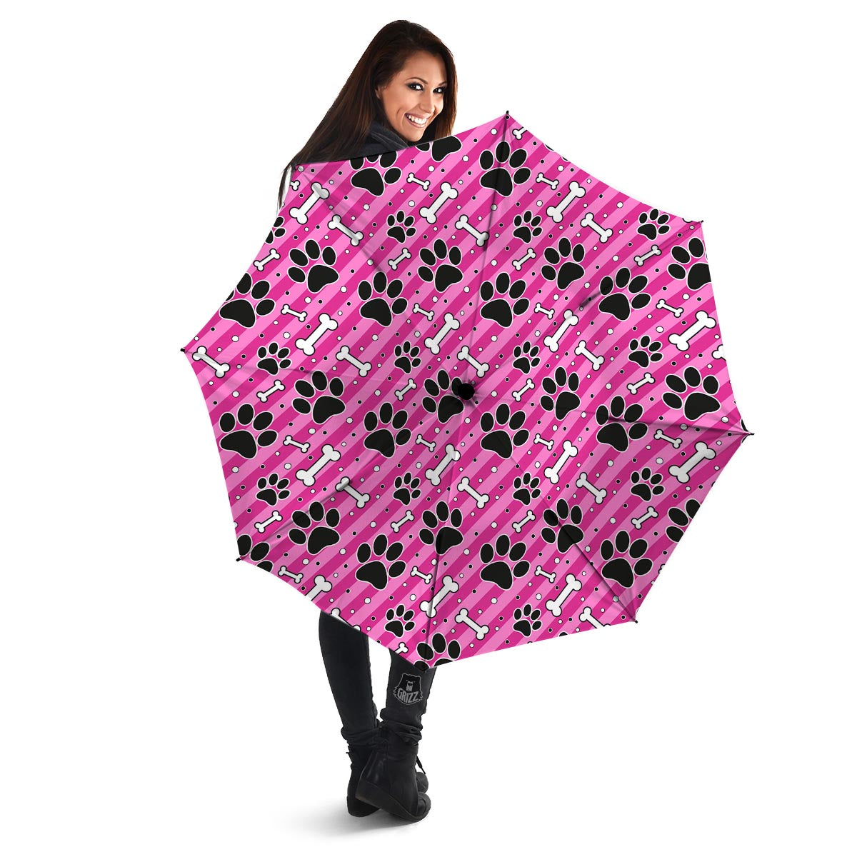 Striped Pink Paw Umbrella-grizzshop