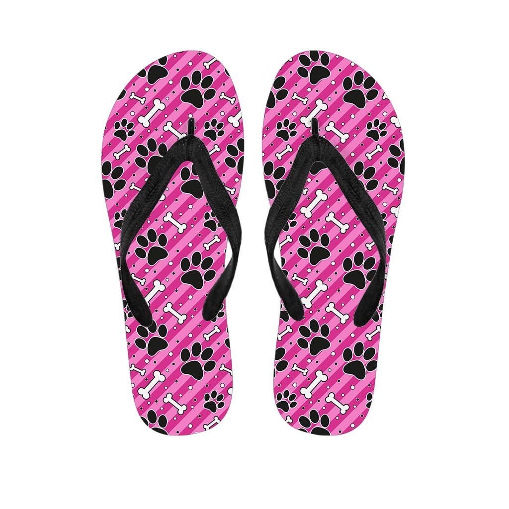 Striped Pink Paw Women's Flip Flops-grizzshop