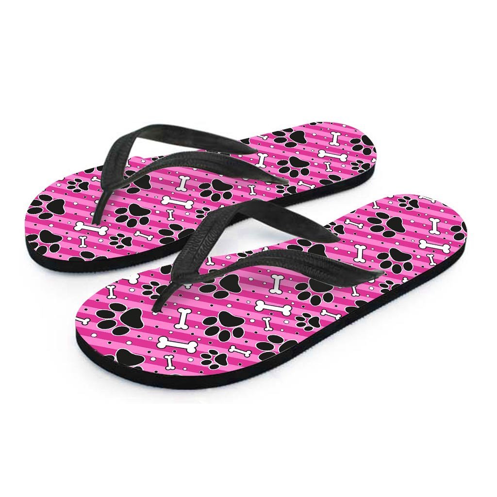 Striped Pink Paw Women's Flip Flops-grizzshop