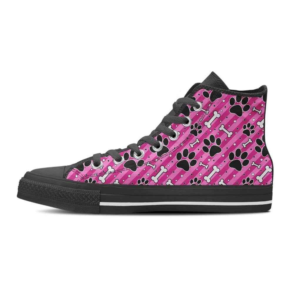 Striped Pink Paw Women's High Top Shoes-grizzshop