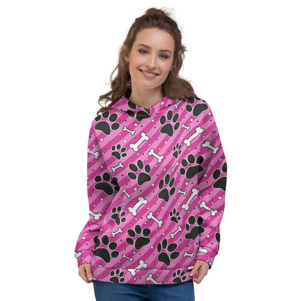 Striped Pink Paw Women's Hoodie-grizzshop