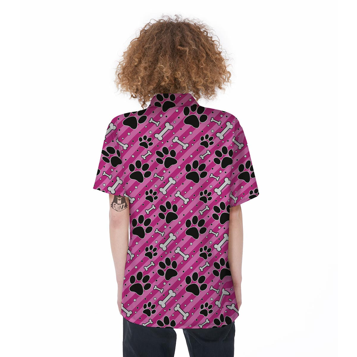 Striped Pink Paw Women's Short Sleeve Shirts-grizzshop