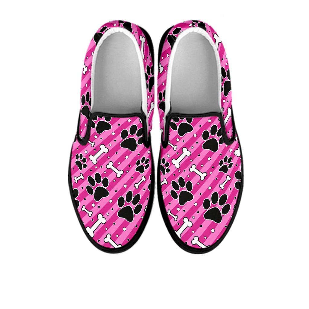 Striped Pink Paw Women's Slip On Sneakers-grizzshop