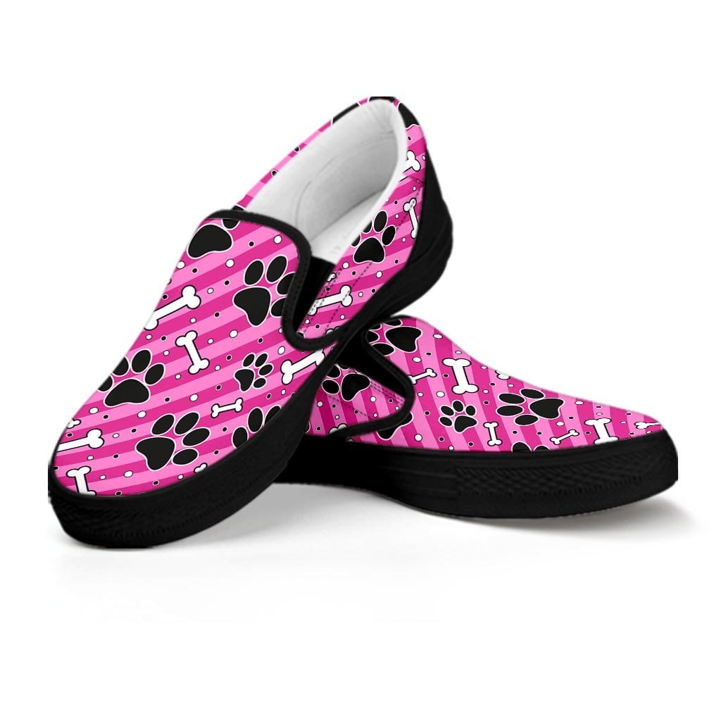 Striped Pink Paw Women's Slip On Sneakers-grizzshop